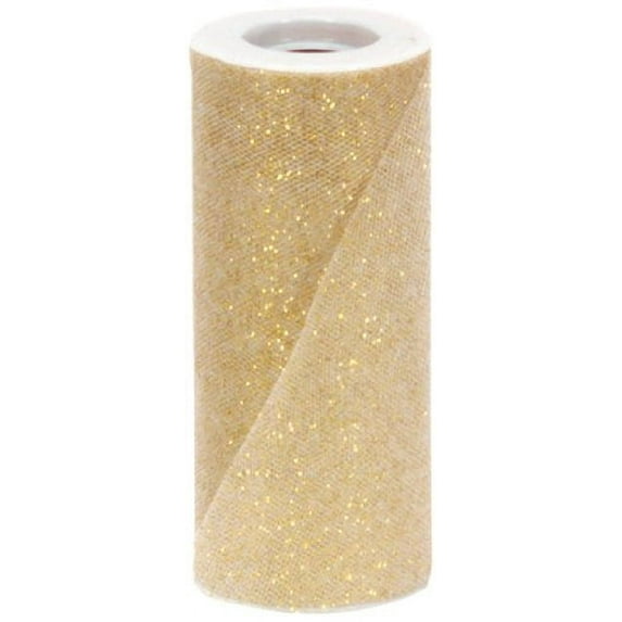 Offray Sparkle Tulle Craft Ribbon, 6-Inch by 25-Yard Spool, Gold