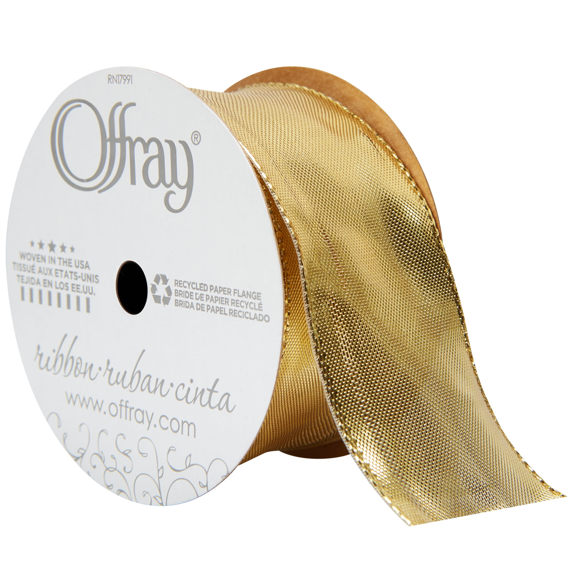 Offray Ribbon, Gold 1 1/2 inch Wired Edge Metallic Ribbon, 9 Offray Ribbon, Gold 1 1/2 inch Wired Edge Metallic Ribbon, 9
