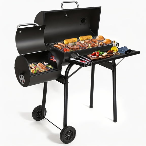 Offset Barrel Charcoal Grill Smoker Multi Purpose Outdoor BBQ for Backyard Camping Father's Day Gift