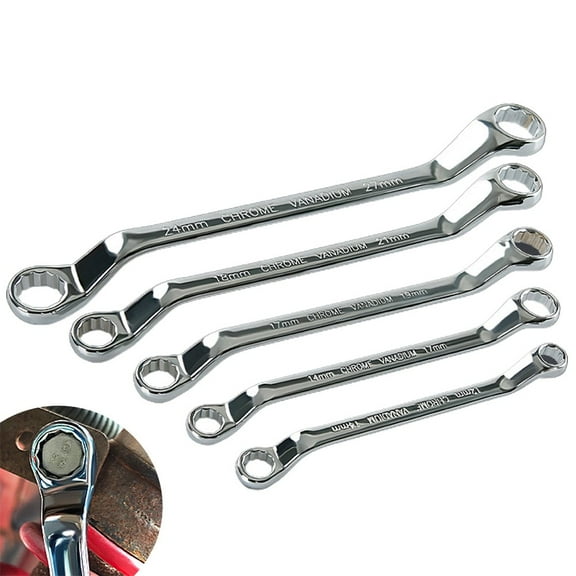 Offset Box End Wrench Hand Tools Carbon Steel Double Ring End Wrench Long Metric 45-Degree Resistance Spanners 5.5 X 7Mm Smile Home