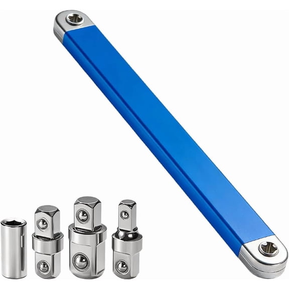 Offset Extension Wrench, 15.4 Inch with 1/2", 1/4" & 3/8" Adapters, Impact Ready Zero-Degree Tool for Tight Spaces