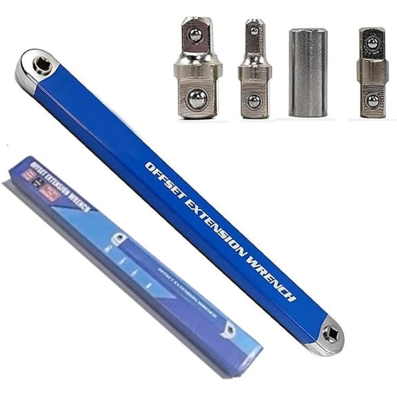 Offset Extension Wrench,15" Impact Ready Socket Wrench Extender Tool Set with 1/2", 1/4" & 3/8" Square Drive Adapters, Zero Degree Ratchet Tool, Multifunctional Tight Reach Extension Spanner