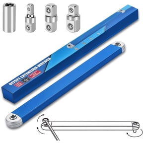 Offset Extension Wrench,15 Inch Impact Ready Socket Wrench Extender Tool Set with 1/2", 1/4" , 3/8" Square Drive Adapters, Wrench Extension Bar Zero Degree Ratchet Tool for Car Blue