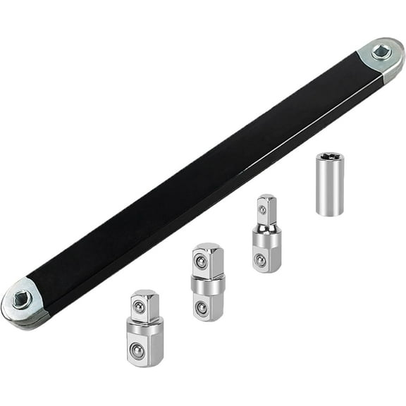 Offset Extension Wrench,15 Inch Impact Ready Socket Wrench Extender Tool Set with 1/2", 1/4" , 3/8" Square Drive Adapters, Wrench Extension Bar Zero Degree Ratchet Tool for Car Black
