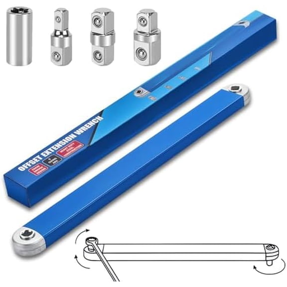 Offset Extension Wrench,15 Inch Impact Ready Socket Wrench Extender Tool Set with 1/2", 1/4" and 3/8" Square Drive Adapters, Zero Degree Ratchet Tool for Car Blue $$