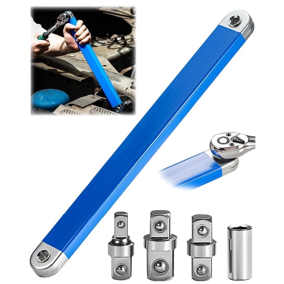 Offset Extension Wrench, 15 Inch Impact Ready Wrench Extender Set with 1/2", 1/4" and 3/8" Square Drive Adapters, Zero Degree Ratchet Tool for Tight Spaces