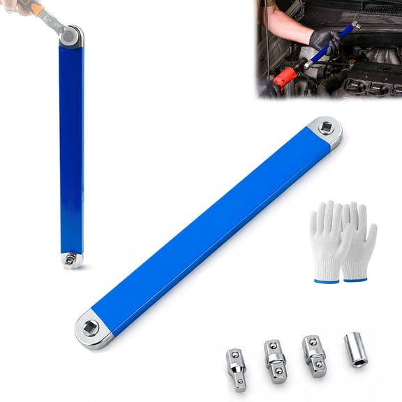 Offset Extension Wrench, 15-Inch Offset Impact-Ready Socket Wrench Tool with 1/2", 1/4" and 3/8" Square Drive Adapters, Zero Degree Ratchet Tool for Car (blue)