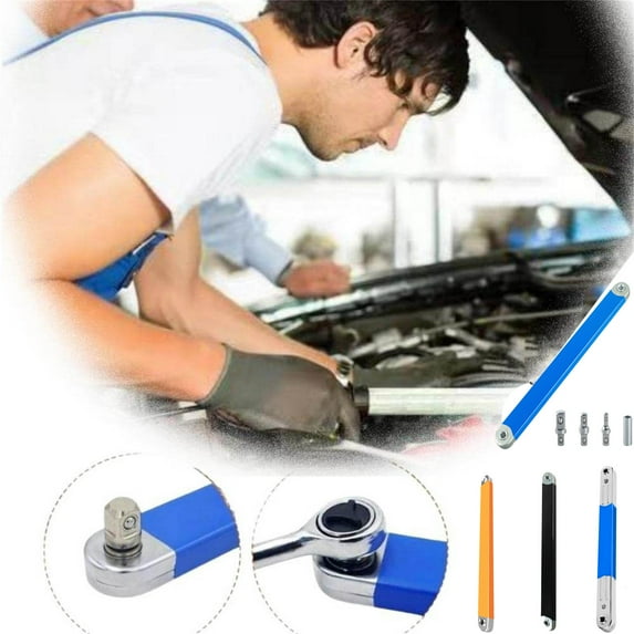 Offset Extension Wrench Multifunctional Tool with 38 Cm Length, 0.6-1.2 Cm Adapters, Heavy-duty Stainless Steel for Maximum Torque & Tight Space Access, Ideal for Automotive Repair and