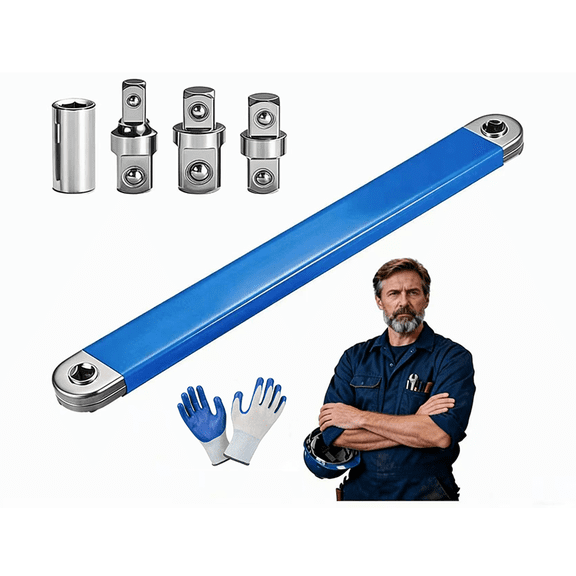 Offset Extension Wrench Set 15-Inch - Impact Ready Long Reach Tool with 1/2", 3/8", 1/4" Drive Adapters - High Torque Wrench Extender for Hard to Reach Spaces, Automotive & Mechanical Work