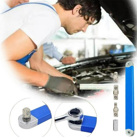 Offset Extension Wrench Set, 15-Inch Impact-Ready Tool with 1/4", 3/8", and 1/2" Square Drive Adapters Plus 1/4'' Drive Socket, Zero Degree Ratchet for Tight Spaces and Automotive Use