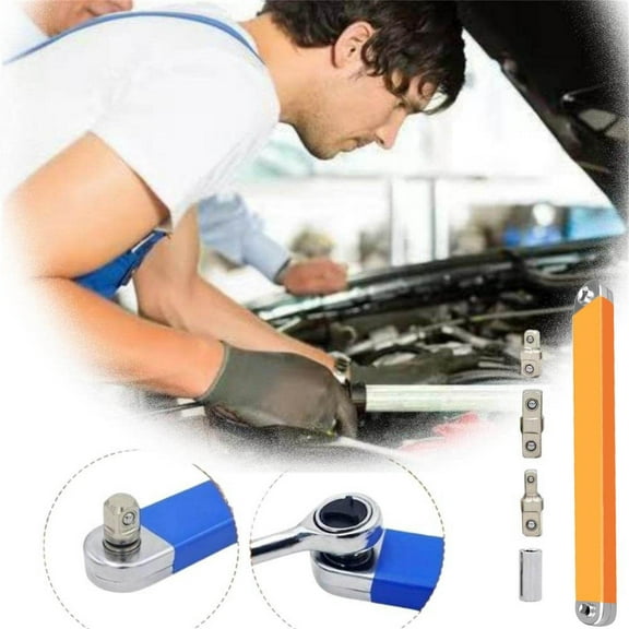 Offset Extension Wrench Set, 15-Inch Impact-Ready Tool with 1/4", 3/8", and 1/2" Square Drive Adapters Plus 1/4'' Drive Socket, Zero Degree Ratchet for Tight Spaces and Automotive Use