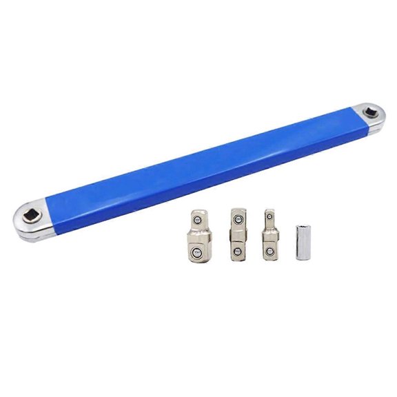 Offset Extension Wrench Tight Spaces Extension Tool Blue and Silver Stainless Steel with 4 Adapters
