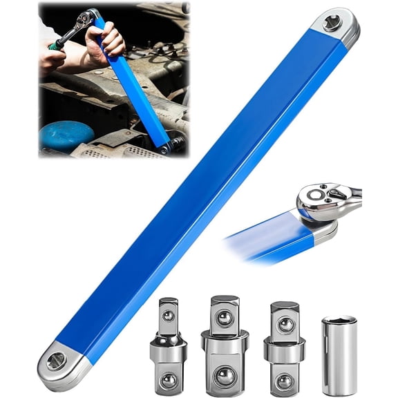 Offset Extension Wrench Tool Set, 15.4 Inch Extension Wrench with 1/4, 3/8 and 1/2 Inch Square Drive Adapters, Off Set Extension Wrench Compatible with Impact Wrench (Blue)