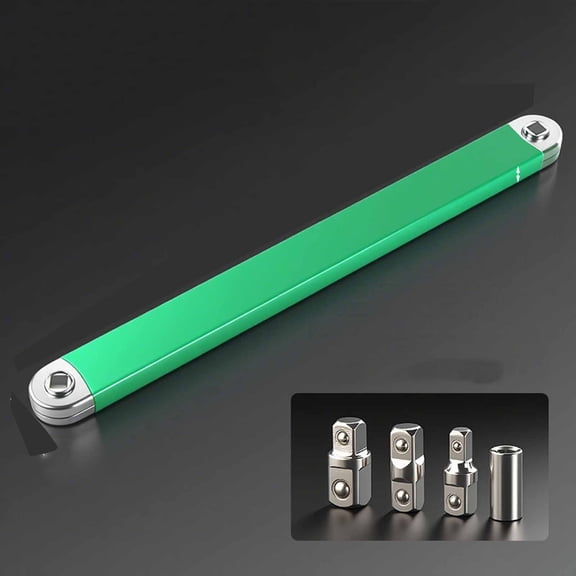 Offset Extension Wrench, Zero Degree Ratchet Extension Set Includes 1/2", 1/4" & 3/8" Drive Adapters, Ideal Universal Ratchet Extensions for Tight Spaces - (Green)