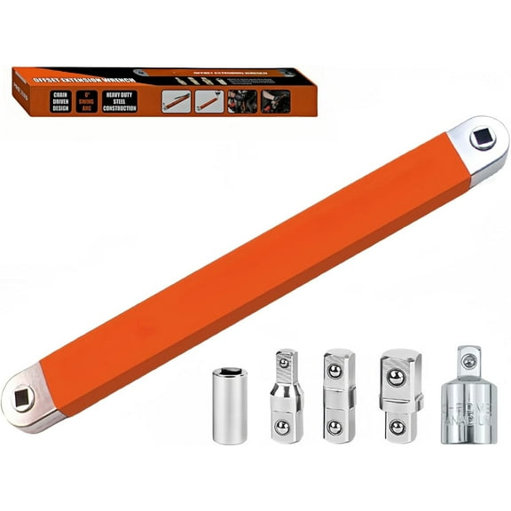 Offset Extension Wrench, Zero Degree Ratchet Extension Set Includes 1/2", 1/4" & 3/8" Drive Adapters, Ideal Universal Ratchet Extensions for Tight Spaces (Orange)