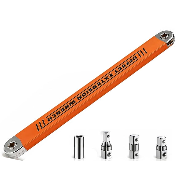 Offset Extension Wrench Zero-degree Swing for Tight Spaces,3/8" Drive Socket Extender Tool with 1/4",3/8",1/2" Square Adapters and 1/4" Socket.