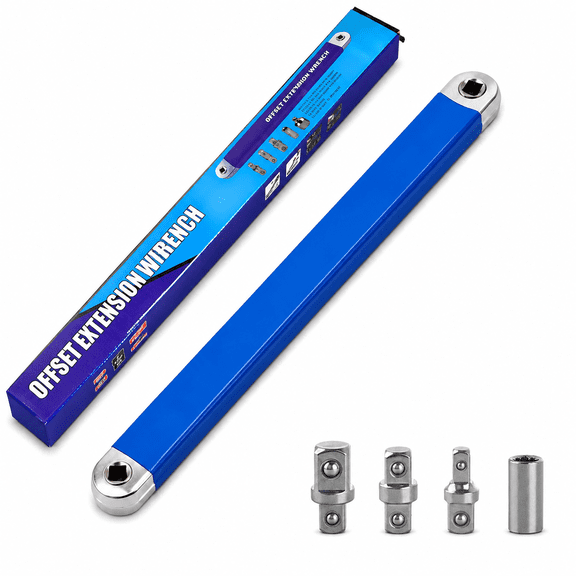 PurePick Offset Extension Wrench Set, 15.4" with 1/4", 3/8", 1/2" Drive Adapters, Tight Reach Ratchet Wrench for Automotive Repair, Home Garage and DIY