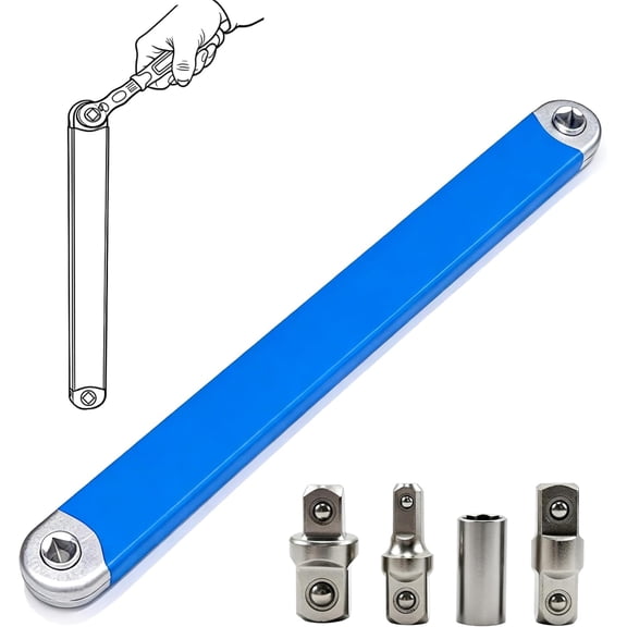 Offset Impact Extension Wrench, Compact 15-inch Extension Wrench Set with 1/2 inch, 1/4 inch, and 3/8 inch Square Drive Adapters, Universal Extensions Wrench for Small Place