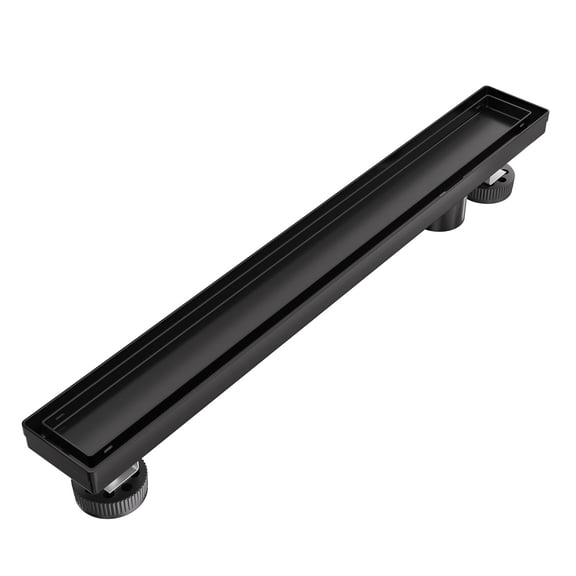 Offset Linear Shower Drain 12 Inch Matte Black Stainless Steel Rectangle Floor Hair Catcher