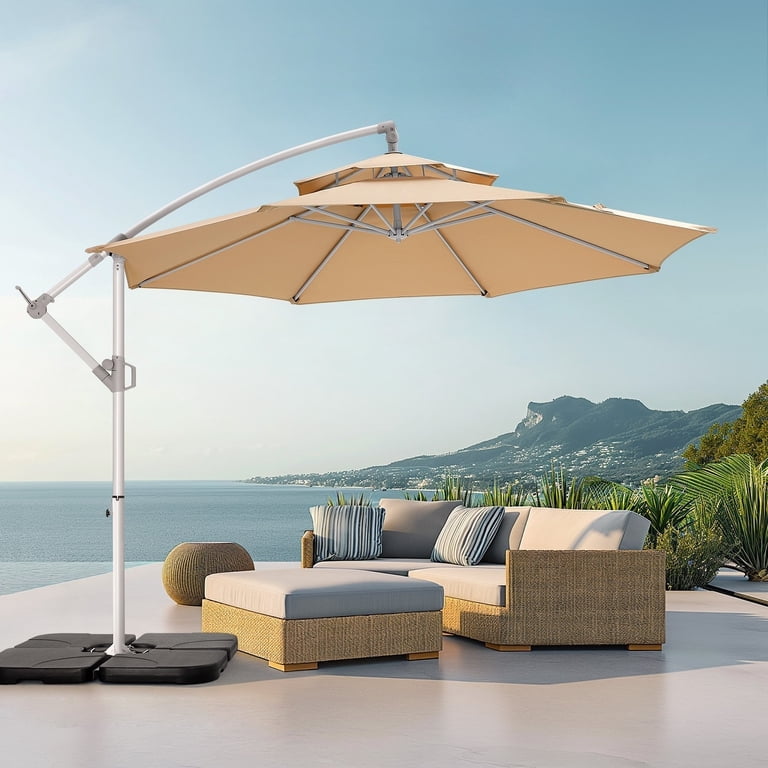 Offset Patio Umbrella, 10 Ft Outdoors 2-Tier Patio Umbrella with Better ventilation and heat insulation, Tilt Adjustment and Crank for Pool Deck and Garden, Beige - Walmart.com Offset Patio Umbrella, 10 Ft Outdoors 2-Tier Patio Umbrella with Better ventilation and heat insulation, Tilt Adjustment and Crank for Pool Deck and Garden, Beige - Walmart.com