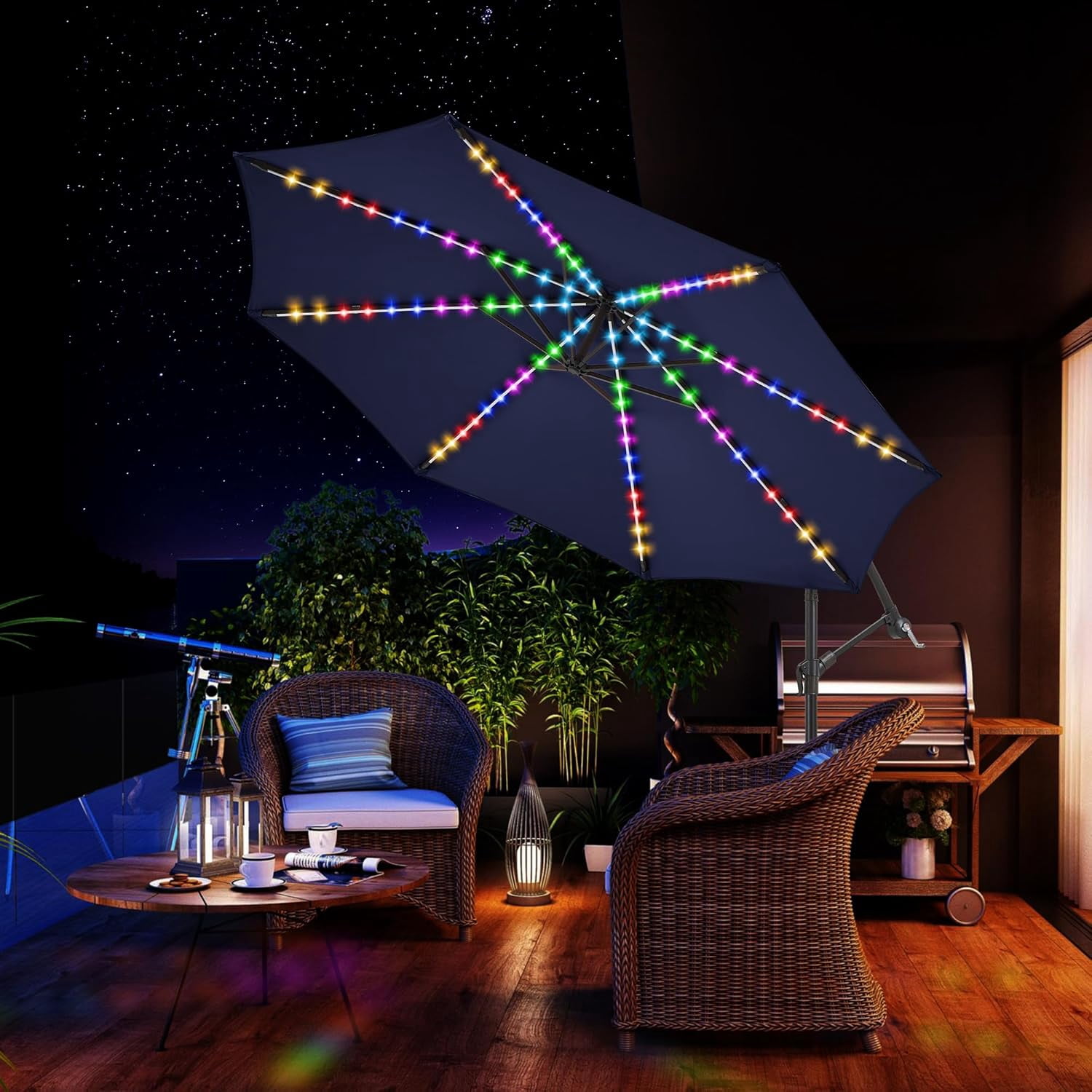 Offset Patio Umbrella with Solar Lights, Large Cantilever Outdoor ...