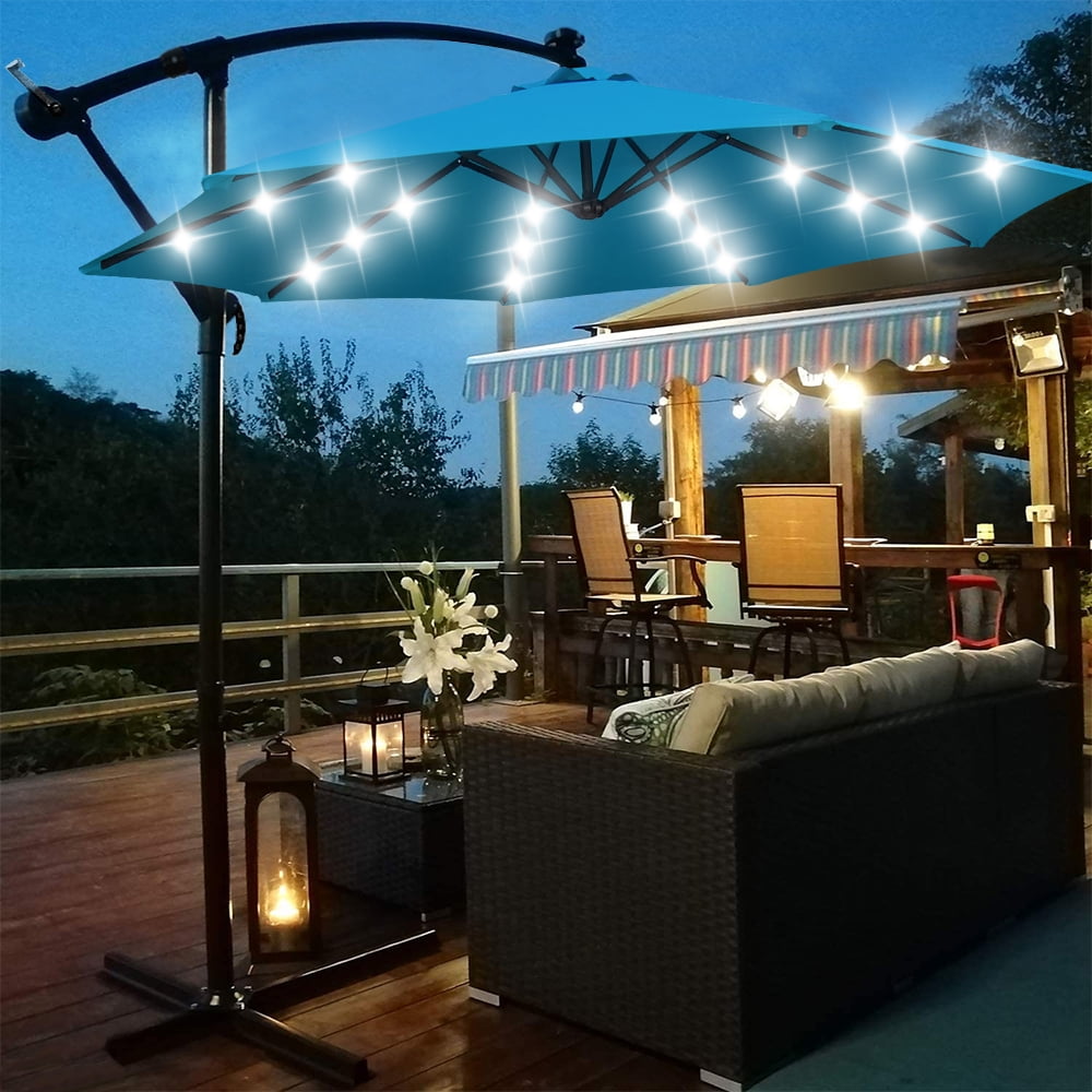 Offset Patio Umbrellas, SEGMART 10FT Outdoor Umbrella with 32 Solar LED Lights, Cantilever