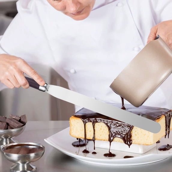 Offset Spatula Set Stainless Steel Cake Icing Spatula | Cake Scraper | Baking Decorating Icing Spreader | Angled Blade | Silvery Wood Handle | 1 Pc | 17.52in
