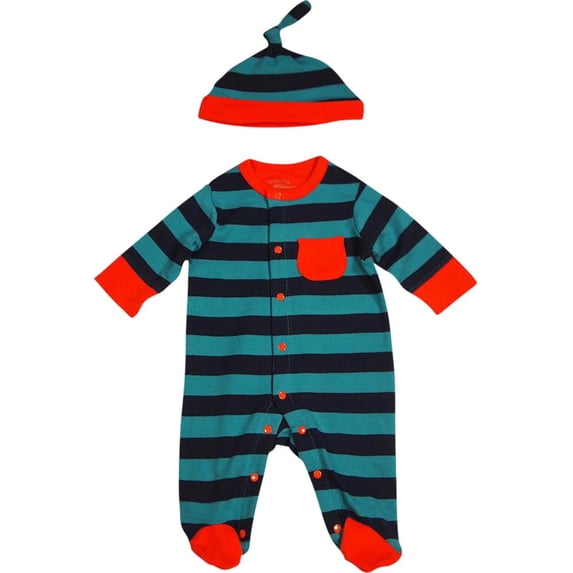 Offspring - Baby Boys Long Sleeve Coverall and Hat 32184-9Months (navy stripe)
