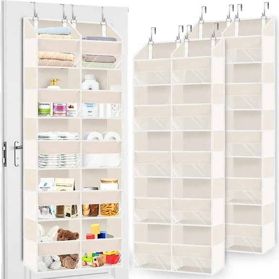 Ofiray-home Over the Door Organizer 5 Tiers,Extra Large Behind Door Storage of 10 Compartments,80 lbs Weight Capacity Over the Door Storage, Door Hanging Organizer for Closet, Diaper Organizer, Beige