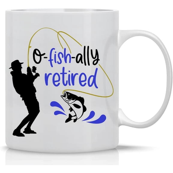 Ofishally Retired - 11oz Retirement Funny, Sarcastic Fishing Coffee Mug - For Fisherman Dad, Grandpa, Employe Or Boss - I'd Rather Be Fishing - Born To Fish, Forced to Work Now O-Fish-Ally Retired