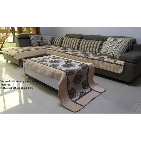 Ofit® High Quality Chenille Quilted Sectional Sofa Throw Slipcover Chaise Lounge Chair Cover 1pc 35x62" Beige