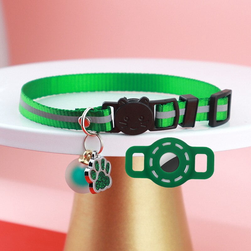 Zowpet Apple AirTag Cat Collar In Green | Breakaway Safety Buckle, Adjustable Nylon, Tracking Collar For Cats