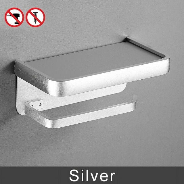 Ofocase Toilet Paper Holder with Shelf, Tissue Roll Holder Adhesive or Screw Wall Mounted Phone Holder-Silver