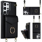 Ofocase for Samsung Galaxy S24 Ultra S24 Plus S24 Wallet Case with Strap Lanyard Flip Leather Crossbody Case for Women