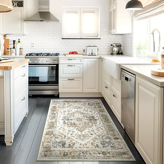 Ofoor Area Rugs for Doorway 3'x5' Washable Rugs Retro Large Area Rug Modern for Home Decor Foldable Nonslip Bedroom Rugs, Yellow