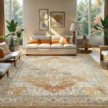 Ofoor Area Rugs for Living Room 8'x10' Washable Rugs Foldable Nonslip Bedroom Rugs Retro Large Area Rug Modern for Home Decor