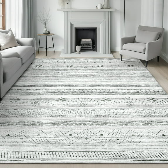 Ofoor Area Rugs for Living Room 8'x10' Washable Rugs Retro Large Area Rug Modern for Home Decor Foldable Nonslip Bedroom Carpet, Warm Yellow