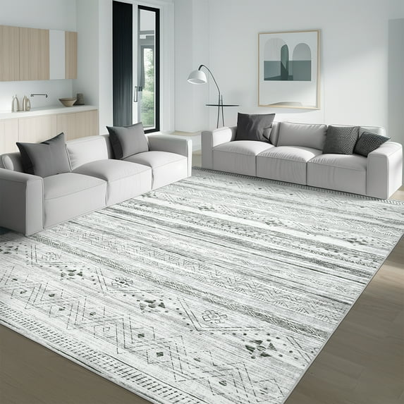 Ofoor Area Rugs for Living Room 8'x10' Washable Rugs Retro Large Area Rug Modern for Home Decor Foldable Nonslip Bedroom Rugs, Gray & Blue
