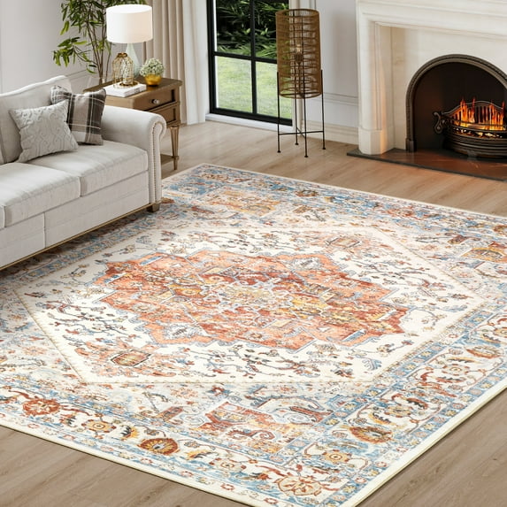 Ofoor Area Rugs for Living Room 8'x10' Washable Rugs Retro Large Area Rug Modern for Home Decor Foldable Nonslip Bedroom Rugs, Pink