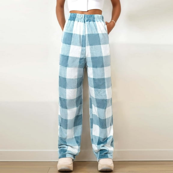 Ofreoo Basic Womens Fashion Printing Winter Causal Outing Soft Flannel Cotton Brush Long Pants