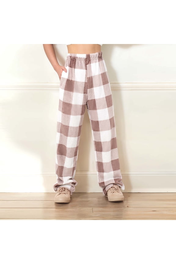 Basic Womens Fashion Printing Winter Causal Outing Soft Flannel Cotton Brush Long Pants
