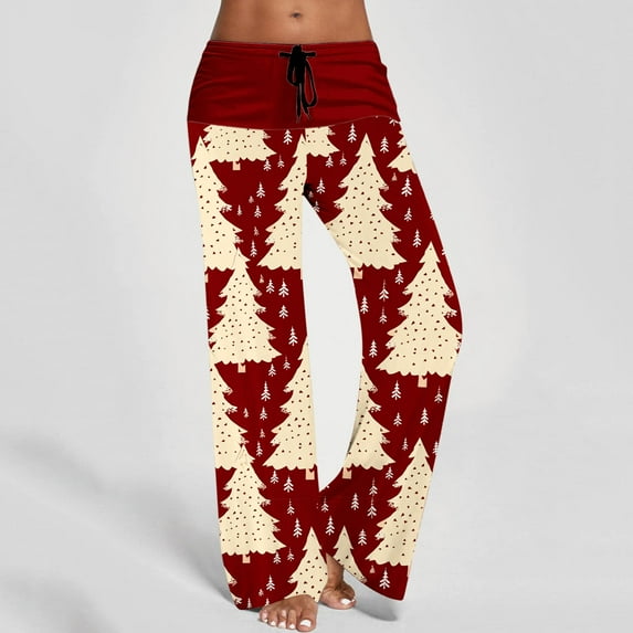 Ofreoo Christmas Linen Pants For Women High Waisted Pants Drawstring Elastic Business Casual Pants Loose And Comfortable Commuting Pants With Pockets