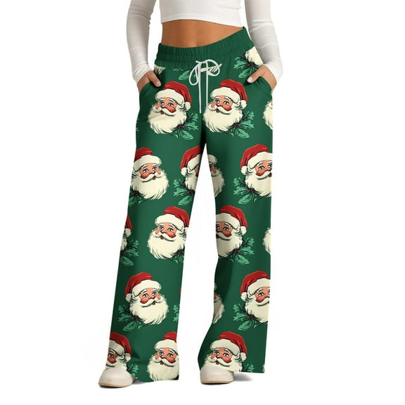 Ofreoo Christmas Linen Pants For Women High Waisted Pants Drawstring Elastic Business Casual Pants Loose And Comfortable Commuting Pants With Pockets