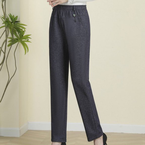 Ofreoo Corduroy Pants for Women Solid Color Casual Elastic Waist Wide Leg Pants Loose Comfy Trousers with Pockets