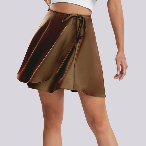 Ofreoo Fall Fashion Women Casual Comfortable Solid Color High Waisted TieSkirt Skirts for Women Deal for Days Holiday Decor
