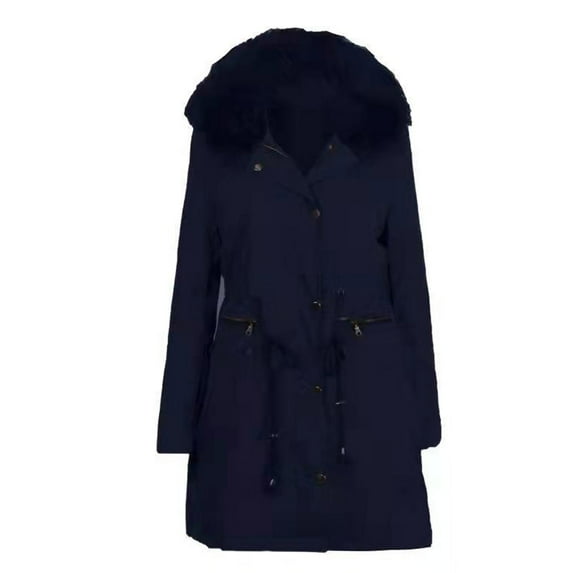 Ofreoo Fashion Women Comfortable Zipper Button Collar Solid Color Mid Length Knee Length Long Sleeve Hooded Casual Outwear Cotton Winter Coats for Women Deal of the Week