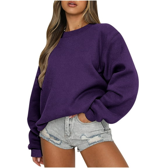 Ofreoo Fashion Women's Casual Long Sleeve Round Neck Ladies Loose Sweatshirt Tops Blouse Shirts for Women Great Gifts for Less