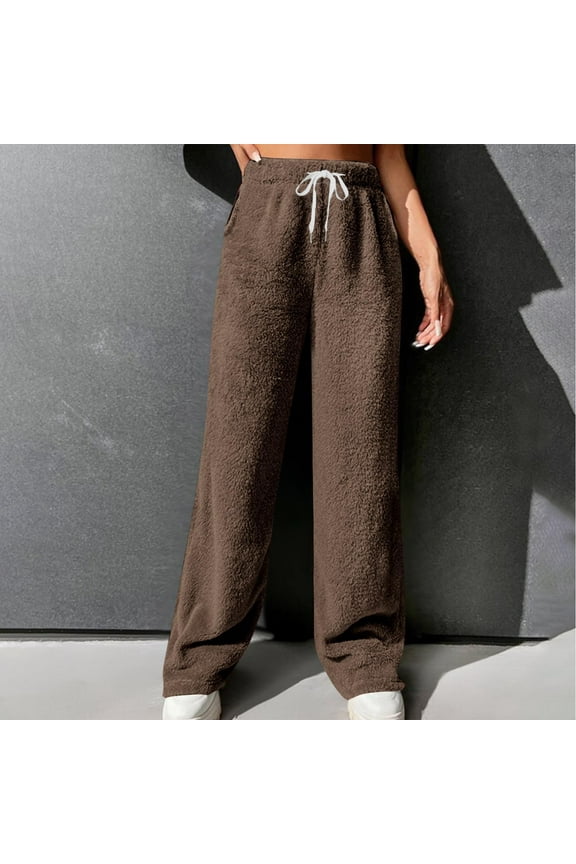 Fashion Women's Casual Waist Loose Long Pants Keep Warm Solid Length Pants