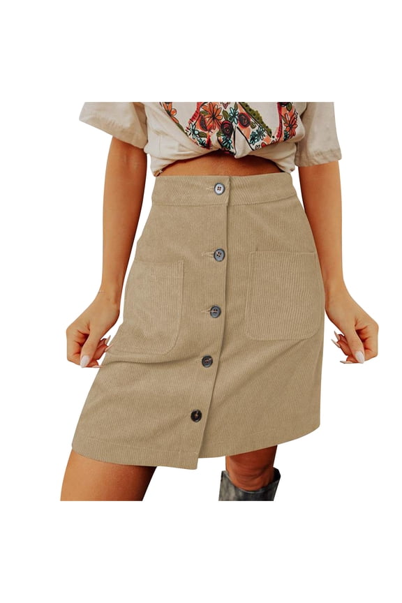 Fashion Women's Corduroy Sexy Slim High Waist Versatile Skirt With Buckle Design High Waist Short Skirt Cargo Skirt Deal of the Week