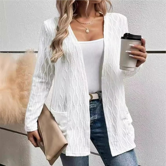 Ofreoo Fashion Women's Solid Color Blouses Double Pocket Outwear Knitted Cardigan Windbreaker Jacket Women Gift for Girls